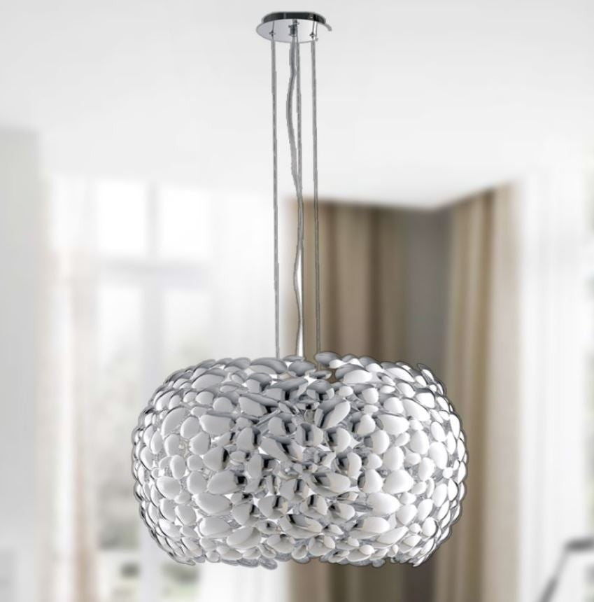 Sospensione D.48cm metallo cromo o bianco forme tondeggianti 3XE27 non incl. DIONISO Sospensione D.48cm metallo cromo o bianco forme tondeggianti 3XE27 non incl. DIONISO